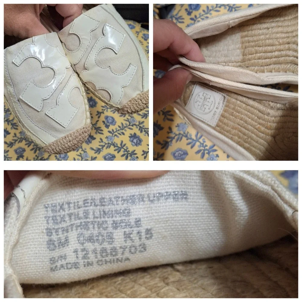 Tory Burch Espadrilles Beige Canvas Preppy Luxury Summer CottageCore Size 6